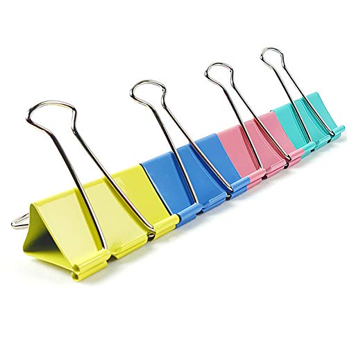 24 Pcs (2"/51mm) Large Binder Clips Paper Clamps, Paper Binder Clips Metal Fold Back Clips for Office, School and Home Supplies, Assorted Colors
