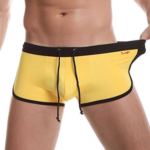 Alonea Mens Sports Running Swim Shorts Underwear Pant Boxer Brief Trunk (M, Yellow) - Thumbnail 5