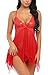 Avidlove Women Lingerie Lace Babydoll V Neck Sleepwear Strap Chemise Red M