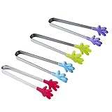 Shindel Ice, 5 Inch Mini Food Sugar Perfectly Designed Silicone Hand Shape Tongs Best Kitchen Gadgets, 4 PCS