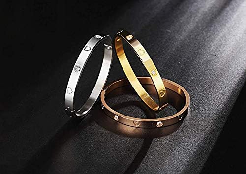 Djbnq Jewelry 18 K Gold Bangle Bracelet CZ Stone Hinged Stainless Steel with Crystal Bangle for Women Small Size 6.7",C