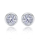 14K White Gold 5mm Round Cubic Zirconia Bezel Screwback Stud Earrings