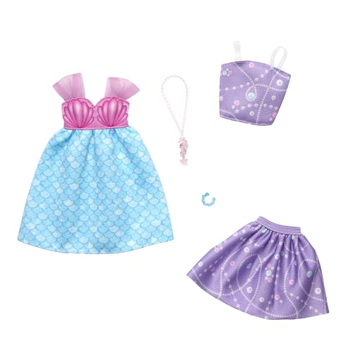 バービー(Barbie) バービー ファッション2パック パステルカラーのワンピースとセットアップ きせかえ人形・ハウス ドール用服&アクセサリーセット 3歳から パープル HRH44