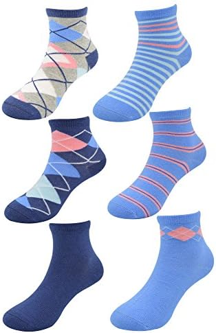 Baby Boys Argyle & Stripe Cotton Blue Dress Socks, Non-Skid and Seamless (6pp)