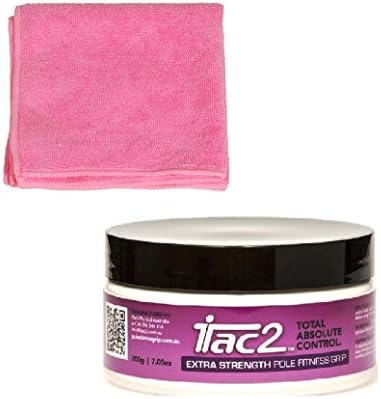 iTAC2 Level 4 (Extra Strength) Total Absolute Control Sports Pole Dance Hand Grip 200gm (7oz) Super Value Tub and Bonus Pink Microfiber Pole Cloth