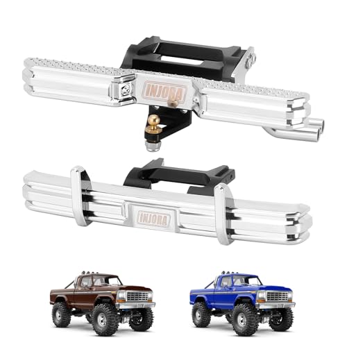 INJORA 33g Front and 33g Rear Bumper with Dual Exhaust - CNC Aluminum Bumper Set for 1/18 RC Crawler TRX4M High Trail F150 Upgrade