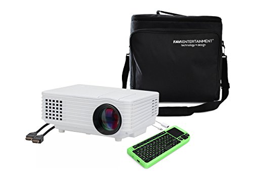 Click Here to See More Images FAVI H1W LED LCD (WVGA) Mini Video Projector Kit, includes 5 items - projector, macbook miniDP adapter, HDMI 15 ft, keyboard, case - White