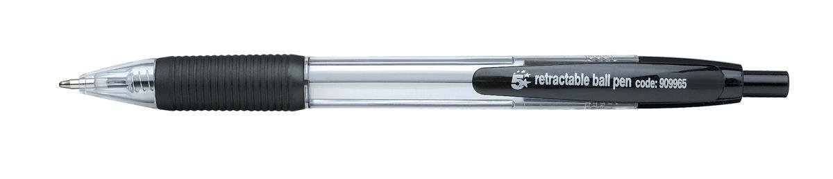 5 Star Ball Pen Retractable Medium 1.0mm Tip 0.3mm Line Black [Pack of 10]