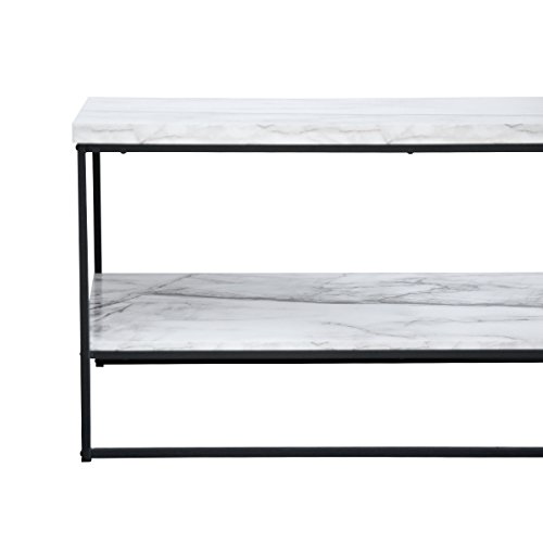 Tilly Lin 2 Tier Faux Marble Coffee Table, Water Resistant Accent Cocktail Table with Lower Storage Shelf, Carrara