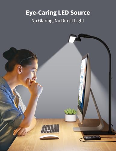 LED Desk Lamp Table Light: Desk Lamps with Flexible Gooseneck, 5 Brightness Levels, Adjustable Height, Dimmable Colours for Office, Reading, Study