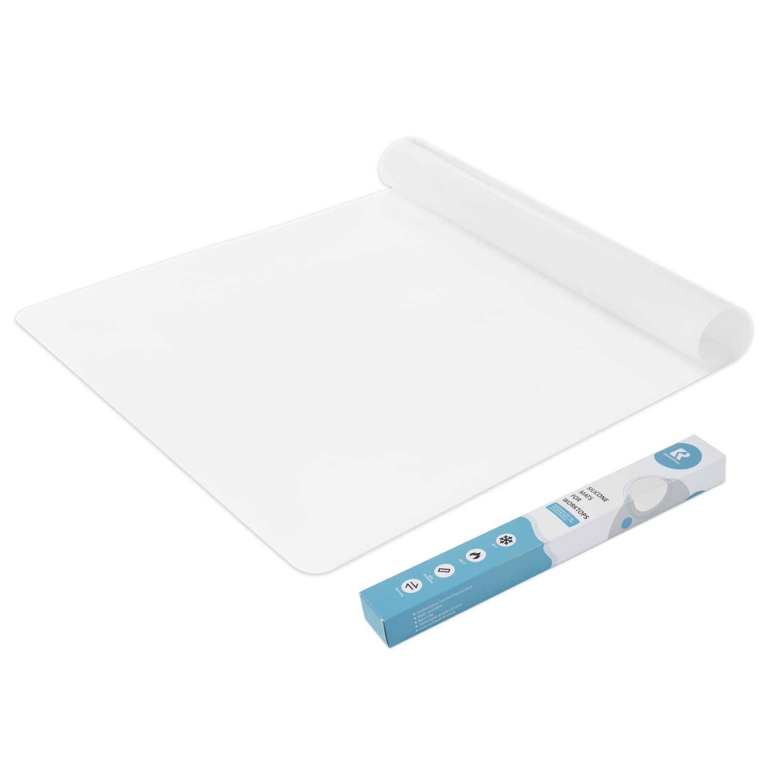 KitchenRaku Thickened Extra Large Silicone Mat for Kitchen Worktop Protector, Nonstick Heat Resistant Countertop Mat, Nonskid Placemat, Craft Mat, Table Mat (Transparent, 60X40cm)