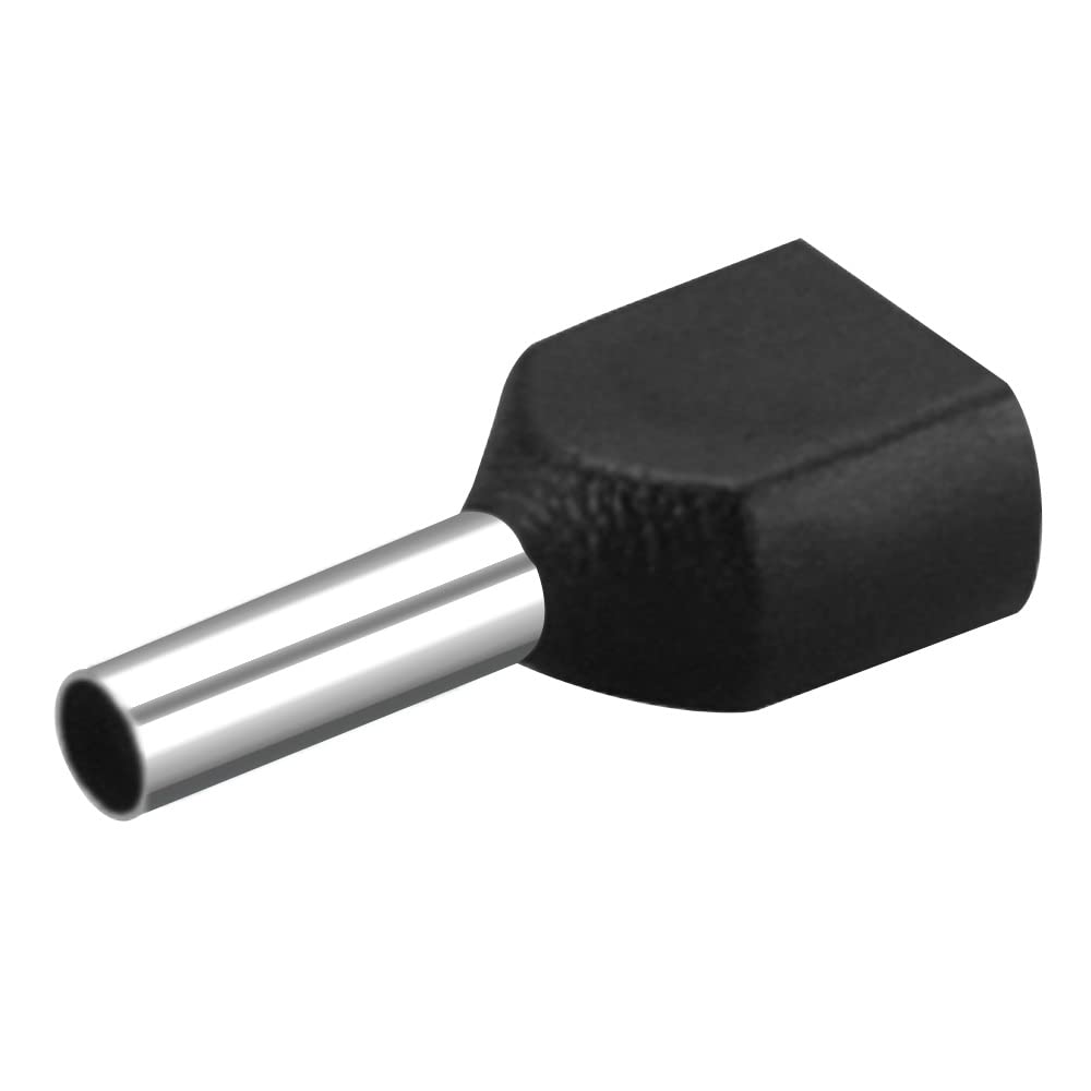 Heschen Twin Crimp Terminals, TE1508, AWG16*2/1.5mm²*2, Black, Pack of 1000