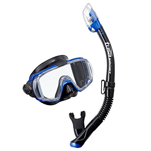 TUSA Sport Adult Visio Tri-Ex Black Series Mask and Dry Snorkel Combo, Black/Metallic Blue (Best Diving Mask Brands)