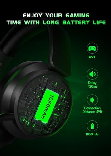 Wireless Gaming Headset for Xbox Series X|S, Xbox One, PS5, PS4, Bluetooth 5.3 Wireless Gaming Headphone, PC Headset with Noise Cancelling Microphone, 3D Surround Sound, 45H Battery, Black Green Color