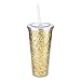 Blush Glam Double Walled Glitter Tumbler, Plastic Tumblers with Lids and Straws, Iced Coffee Cups, Smoothie Cup, Drinkware, 24 oz, Set of 1, Gold
