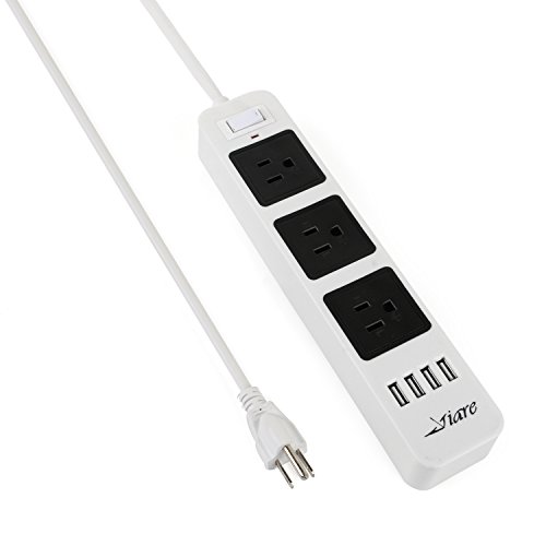 USB Power Strip, Viare 3 AC Outlet Surge Protector Power Strip With 4 USB Port Charger 6.6ft Extension Cord