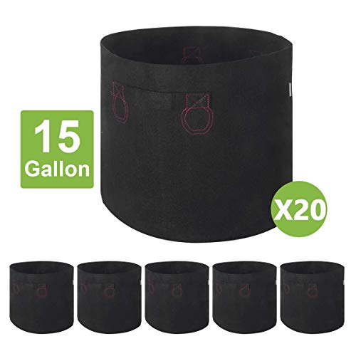 IDIGAO 20-Pack 15 Gallon Grow Bags Plant Pots Heavy Duty Aeration Fabric Potato Grow Bags with Handles