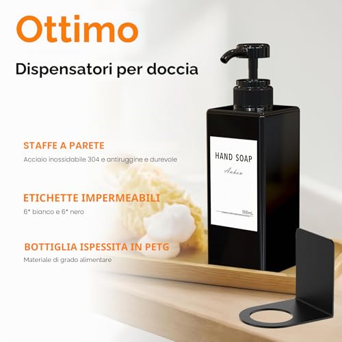 Anhow 3 Pieces Bath Soap Dispenser, 500 ml Wall Mounted Shower Dispenser Set Without Drilling Shampoo and Body Wash Dispenser with Label for Bathroom Shower Kitchen – Black