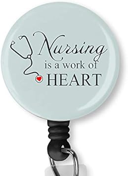 Amazon Com Nursing Is A Work Of Heart Nurse Badge Id Card Name Tag Custom Badge Holder Nurse Decorative Badge Reel Clip On Card Holders Badge Clip Office Products