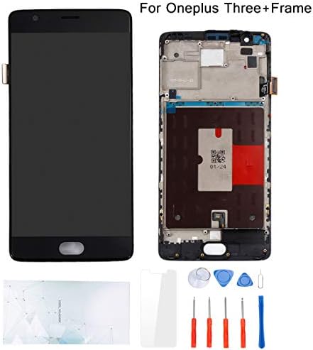 Kosuroum Screen Replacement for OnePlus Three 3 A3000 A3003 LCD Glass + Frame Display Touch Digitizer Assembly Tools (Black)