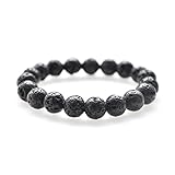 10mm Natural Semi Precious Stone Elastic Beaded Bracelet For 6 - 7.4 Inch Wrist Men Women (Lava Rock)