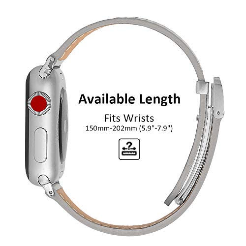 hooroor Leather Bands Compatible Apple Watch Band 38mm 40mm Accessory Replacement Wristband Sport Strap for Iwatch Nike+, Series 4 3 2 1, Edition, Stainless Steel Metal Buckle (Grey-38 mm 40mm)