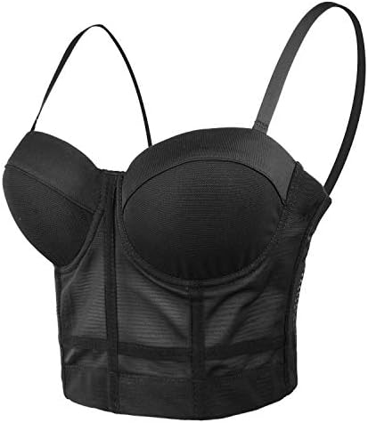 ELLACCI Women's Mesh Bustier Crop Top Push Up Corset Tops Bra Black