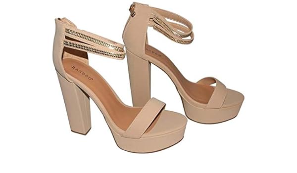 bamboo women's chunky heel platform sandal with quarter strap