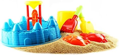 FAVTOY ISLAND - 7 Piece Set Beach Sand Toy Including Castle, Molds, Bucket, Shovels, Rakes, Mesh bag Packaging