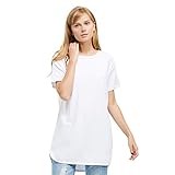 ZAN.STYLE Women's Loose Fit Tagless Long T-shirt, Solid Crew Neck and Short Sleeves (X-Large, White)
