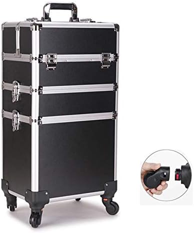 Aluminum Rolling Cosmetic, Makeup Train Cases Trolley, Professional Artist Train Case Organizer Box Lift Handle Lock, for Salon, Beauty Studio, Professional Makeup Artist Pink (Size : Three floors)