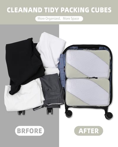 Panzong Compression Packing Cubes, 7 Set Travel Packing Cubes for Organizer Boxes, Compressible Luggage Cubes for Women/Men - Essential Travel Accessories for Carry on Suitcases (Beige)