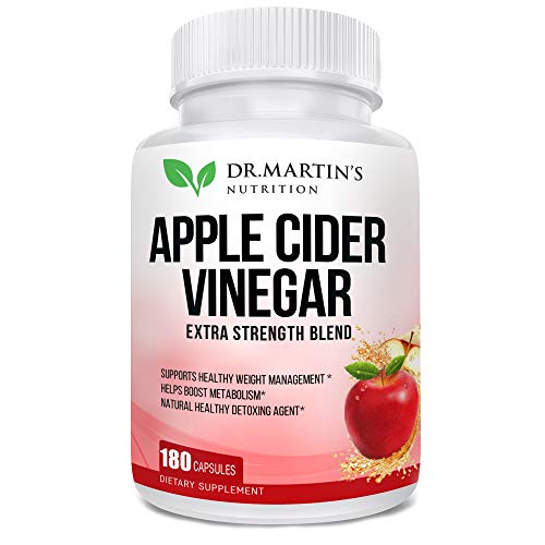 Pure Apple Cider Vinegar 180 Capsules Supplement Extra Strength 1950mg. Healthy Weight Loss, Boosts Metabolism, Natural Detox, Pleasant Taste. Made in USA