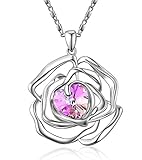 Menton Ezil 18K White Gold Plated Necklace Rose Style Pendant with Heart Swarovski Crystal
