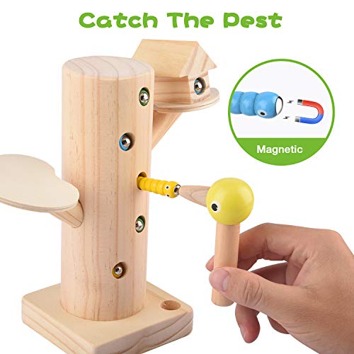 FORMIZON Montessori Spielzeug, Magnetischer Specht Raupen Fangen Spiel Magnetisches Kinderspiel, Lernspielzeug für… – Bild 4