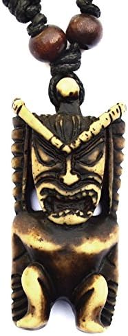 Tiki Man Pendant - Tiki God Amulet - Totem Necklace - Good Luck Charm Jewelry - Adjustable Cord