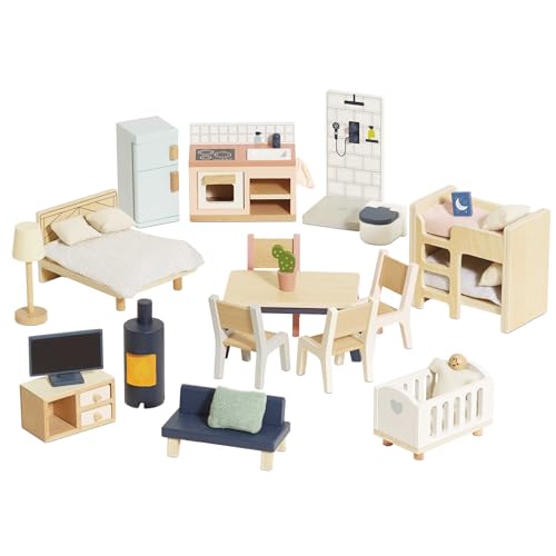 Le Toy Van - Wooden Dolls House Full Starter Furniture & Accessories Play Set for Dolls Houses | Girls or Boys Dolls House Furniture Sets - Suitable for Ages 3+