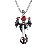 Slpytc Gothic Sword Dragon Necklace for Men Women,Vintage Dragon Wrapped Sword Cross Pendant Necklace Punk Shiny Zircon Pendant Necklace Dark Gothic