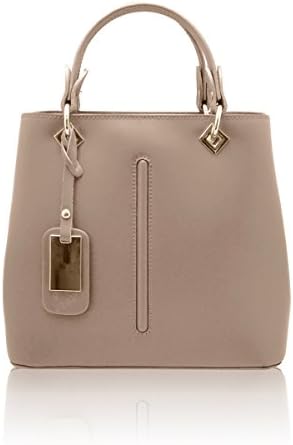 VALENTINA Italian Tote handbag front stitching leather pendant smooth stiff leather Made in Italy