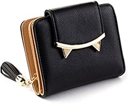 Womens Small Wallets Cute Cat purse Compact Bi-fold Mini Coin Purse PU leather Pocket Wallet Credit Card Holder Case with ID Card Window Slim Wallet Black