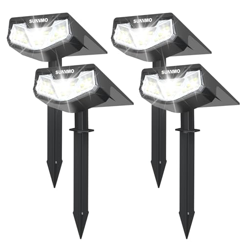 SUNNMO Set of 4 Powerful Solar Outdoor Garden Lights, Outdoor Solar Light with 3 Modes, IP65 Waterproof Solar Outdoor Lighting for Garden, Pathway, Cold White