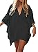 HIMONE Women's Solid Oversized Beach Cover Up, Black, One Size