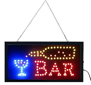 Neon lights showing a bottle and glass