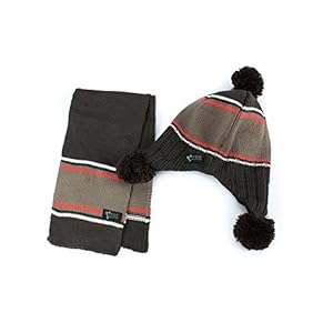P.O.X Kids Baby Boys Knitted Pompom Winter Hat with Ear Cuffs and Scarf Set One Size (See More Colors)