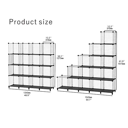 SIMPDIY Bookshelf Portable Storage 16 Cubes Black Wire Grid Wire Cube