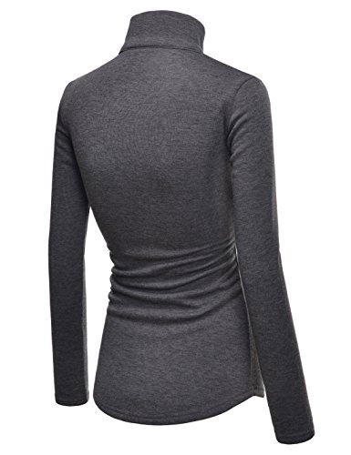 NEARKIN (NKNKWTT791 Women Soft Fleece Lined Comfy Slim Cut Upturned Collar Zipup Tshirts Charcoal US L(Tag Size XL) - Thumbnail 2