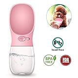 Tabpole Dog Water Bottle, Portable Pet Cat Dog Water Dispenser Antibacterial Food Grade Leak Proof Water Bowl for Outdoor Travel Drinking Cup - BPA Free, 350ml Big Trough (pink)