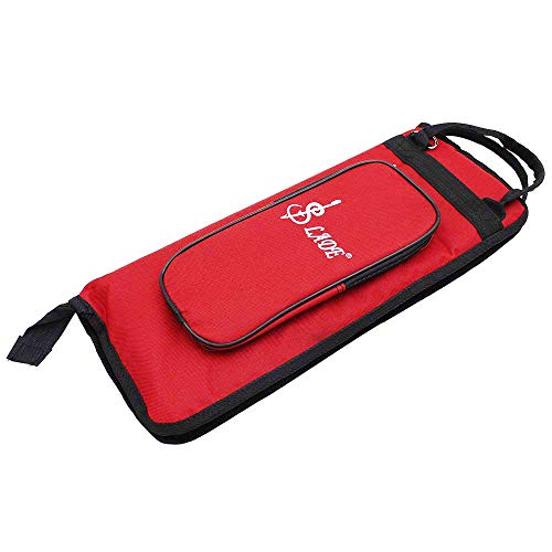Vaorwne Drumstick Bag Case Drum Stick Holder Percussion Drum Mallet Bag with External Pocket and Floor Tom Hooks, Red