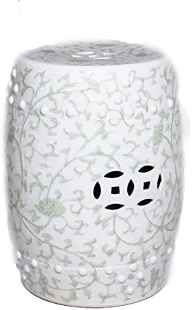 Asian Traditional Decorative Celadon Green Ceramic Garden Stool with Twisted Lotus Pattern
