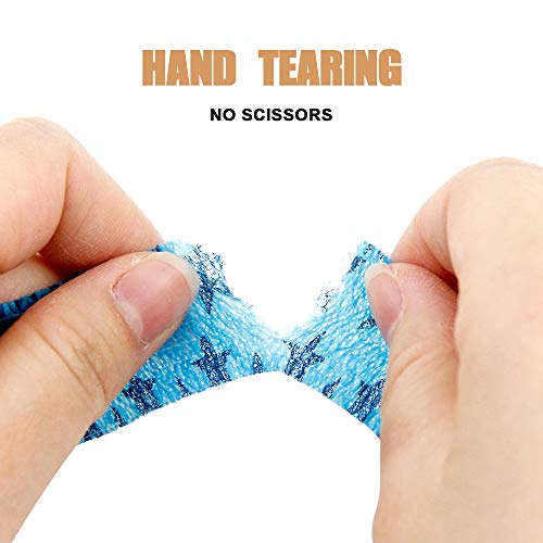 MUEUSS Self Adhesive Bandage First Aid Tape Strong Elastic Wraps for Pets Animals & Ankle Sprains & Medical Support, Blue Star 1 Inch x 5 Yards,12 Rolls